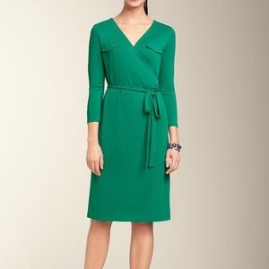 Talbots Matte Jersey Wrap Dress Green 3/4 Sleeves - Sz Medium